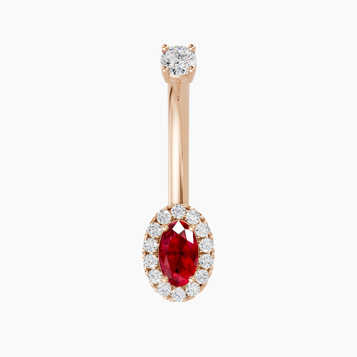 Eirene | 18k Rose Gold 7.5 mm 10 mm Halo Oval Ruby & Diamond Belly Piercing