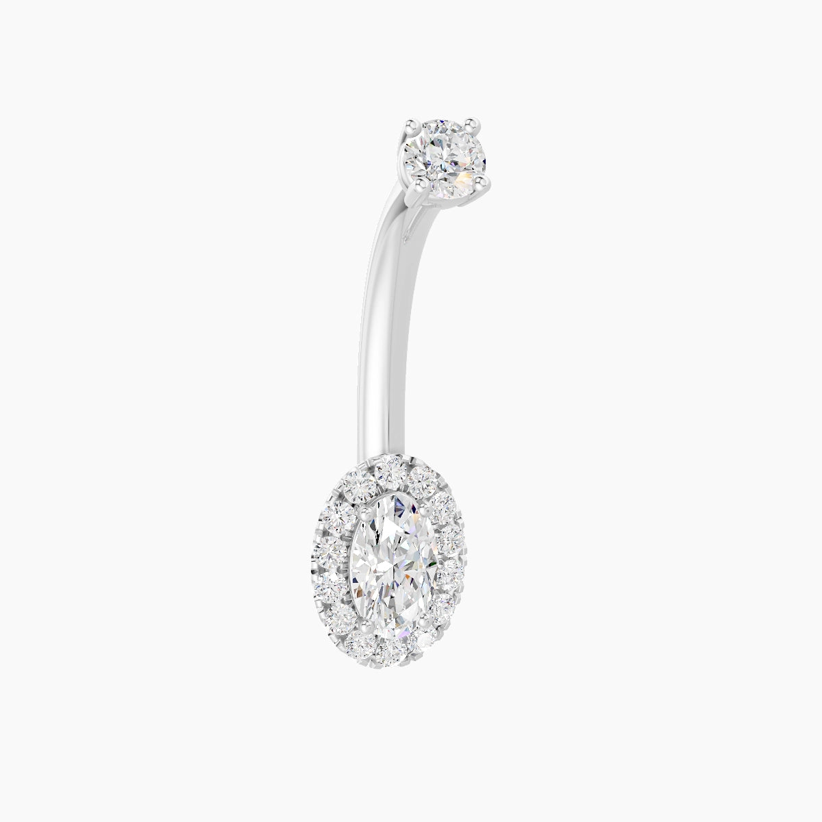 Eirene | 18k White Gold 7.5 mm 10 mm Halo Oval Diamond Belly Piercing