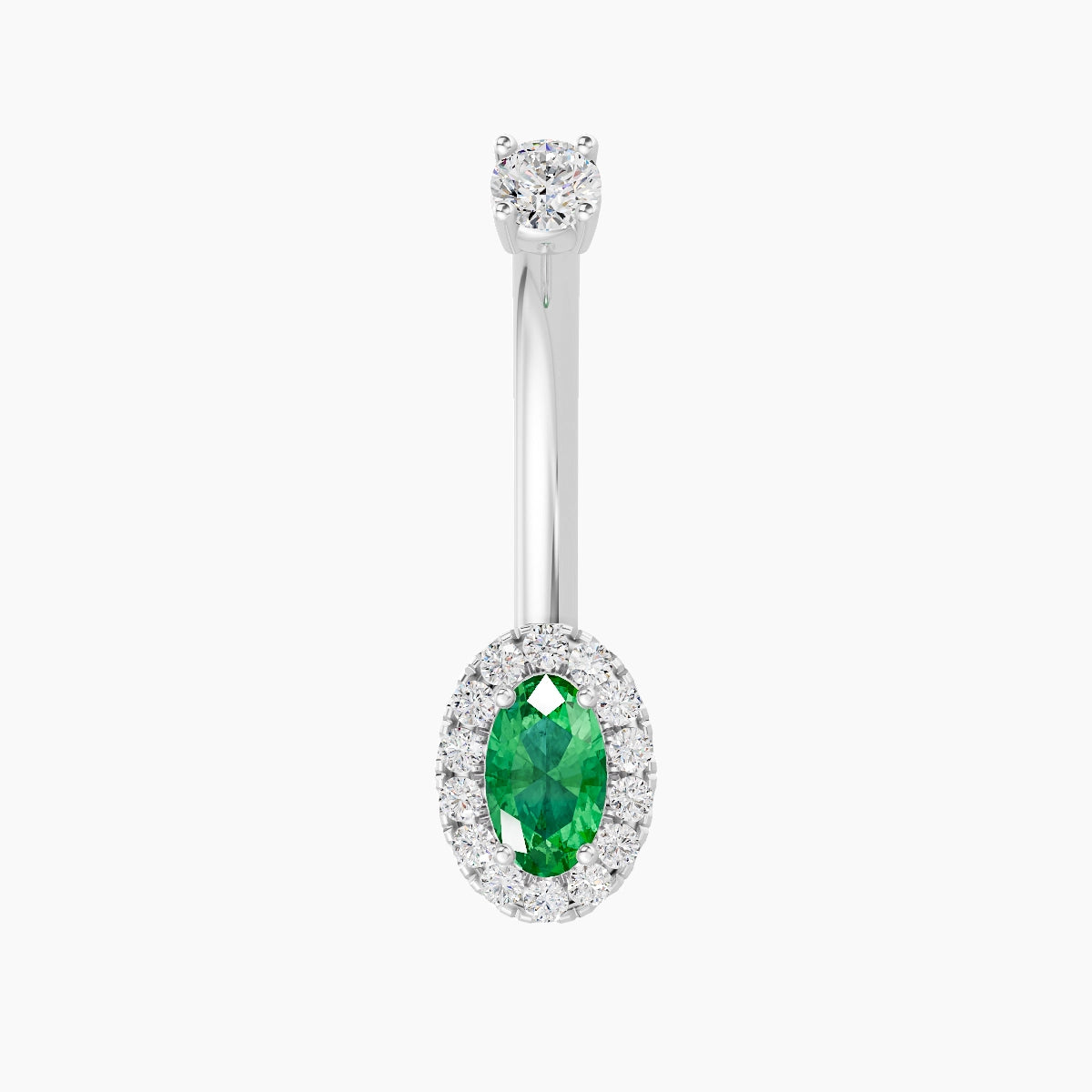 Eirene | 18k White Gold 7.5 mm 10 mm Halo Oval Emerald & Diamond Belly Piercing