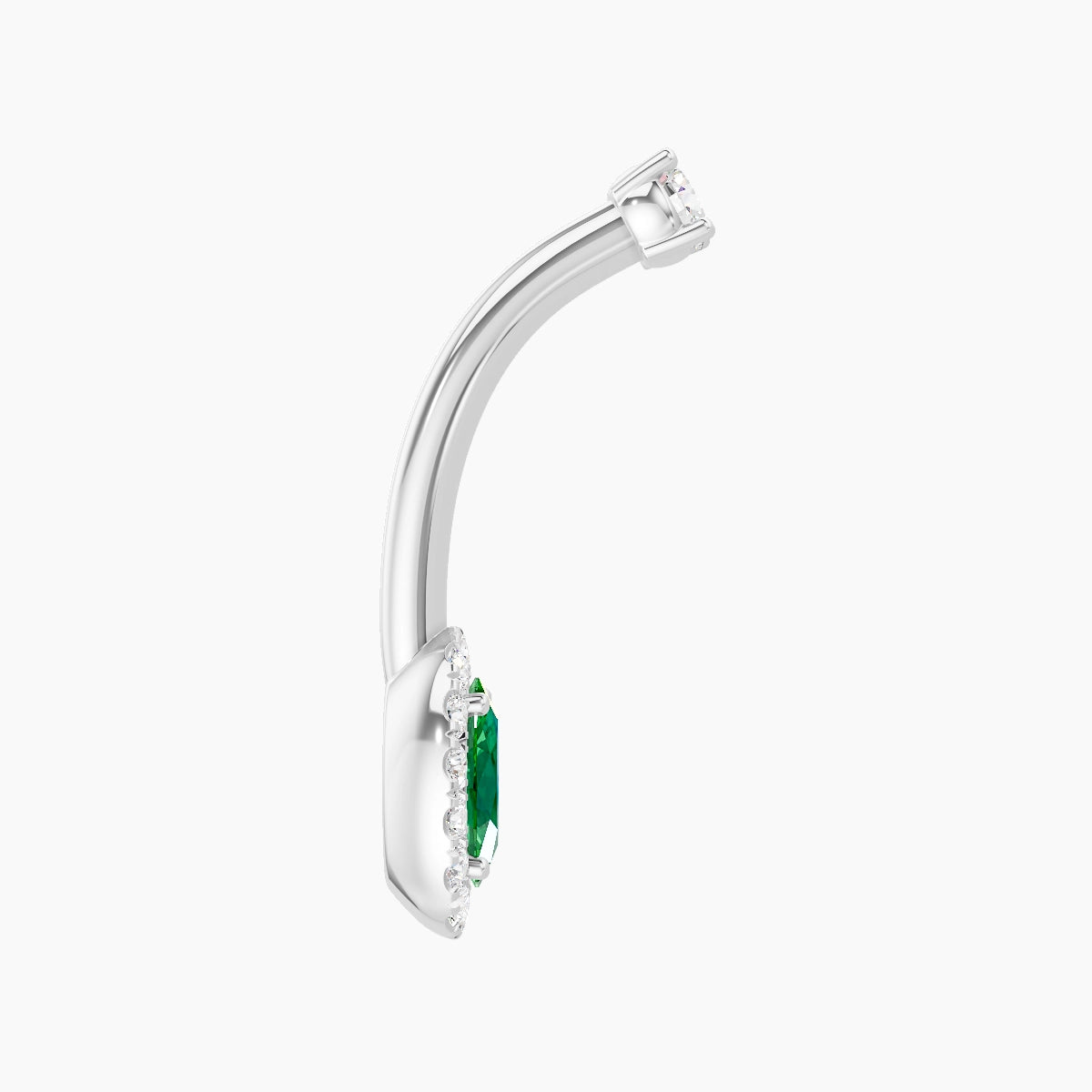 Eirene | 18k White Gold 7.5 mm 10 mm Halo Oval Emerald & Diamond Belly Piercing