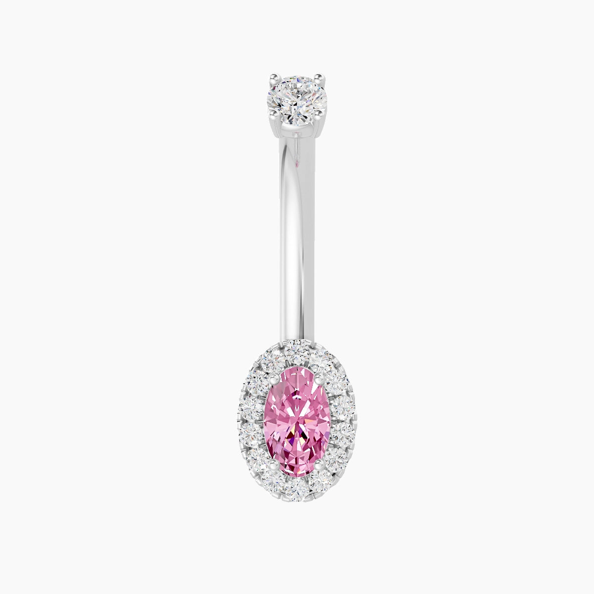 Eirene | 18k White Gold 7.5 mm 10 mm Halo Oval Pink Sapphire & Diamond Belly Piercing
