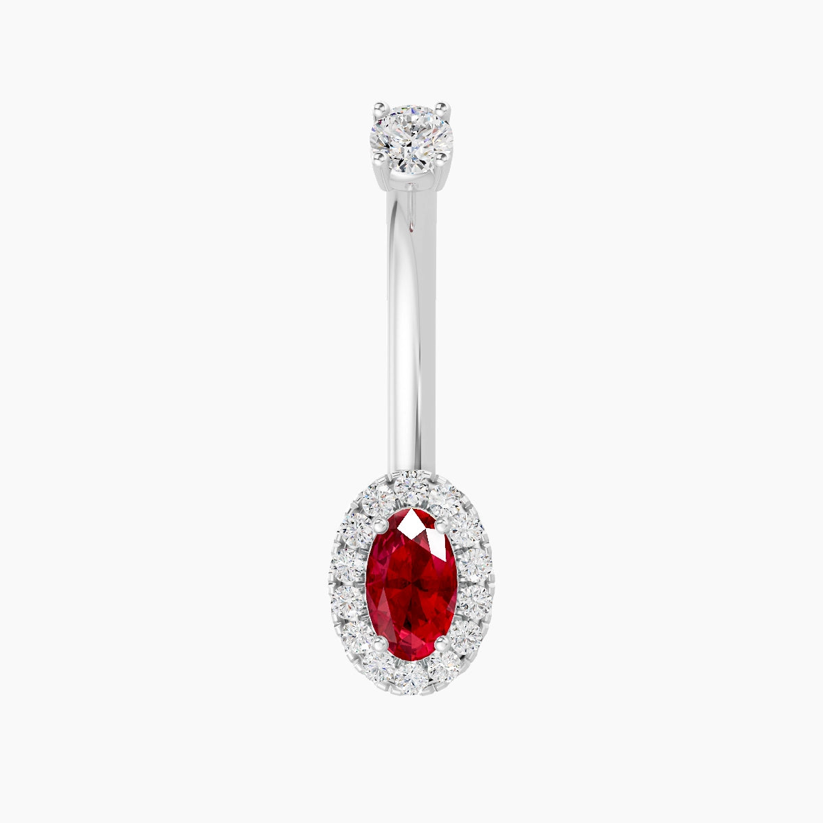 Eirene | 18k White Gold 7.5 mm 10 mm Halo Oval Ruby & Diamond Belly Piercing