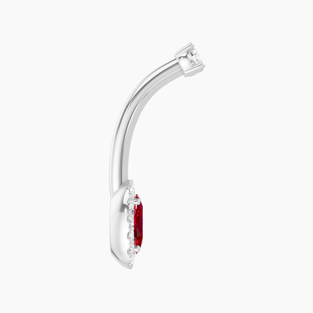 Eirene | 18k White Gold 7.5 mm 10 mm Halo Oval Ruby & Diamond Belly Piercing
