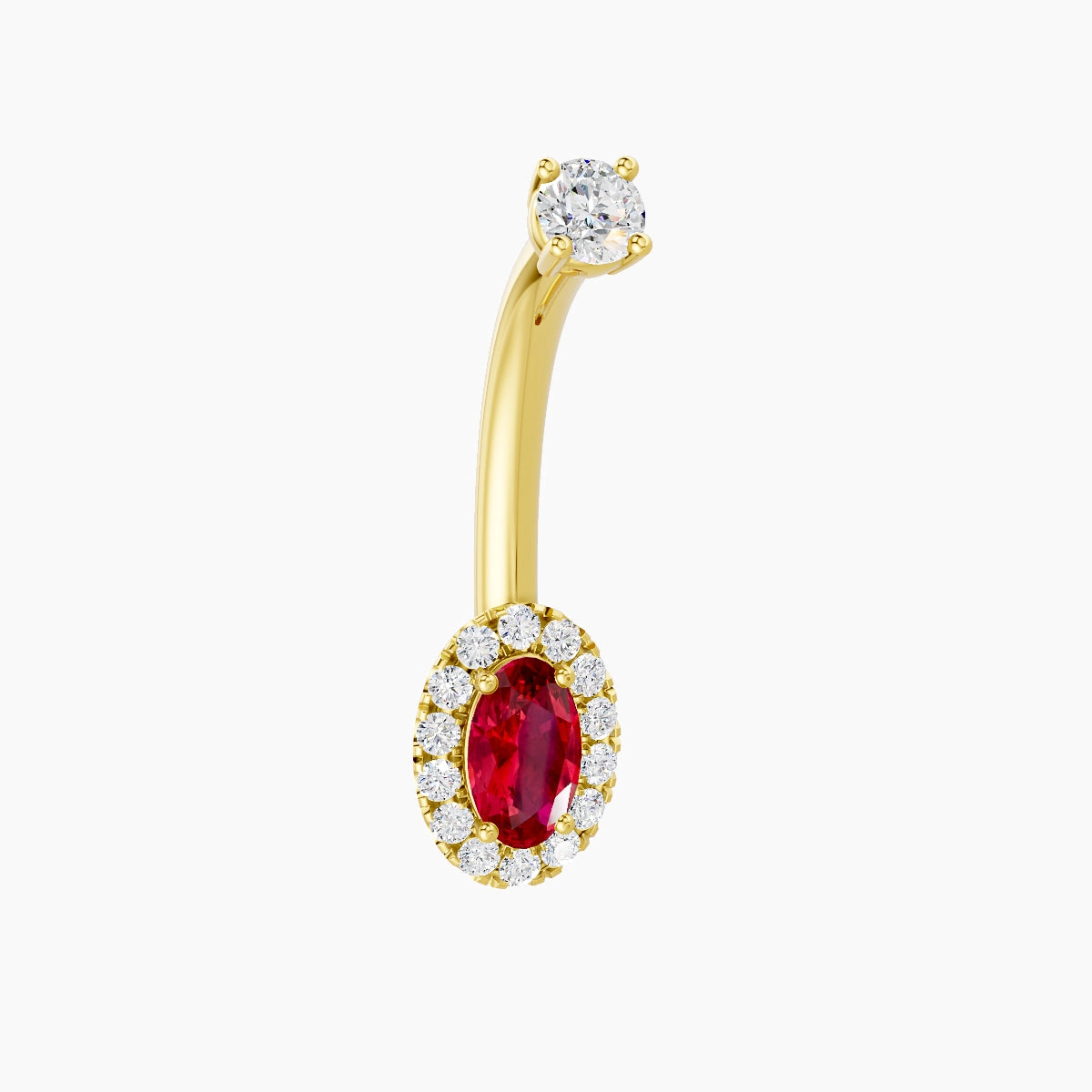 Eirene | 18k Yellow Gold 7.5 mm 10 mm Halo Oval Ruby & Diamond Belly Piercing
