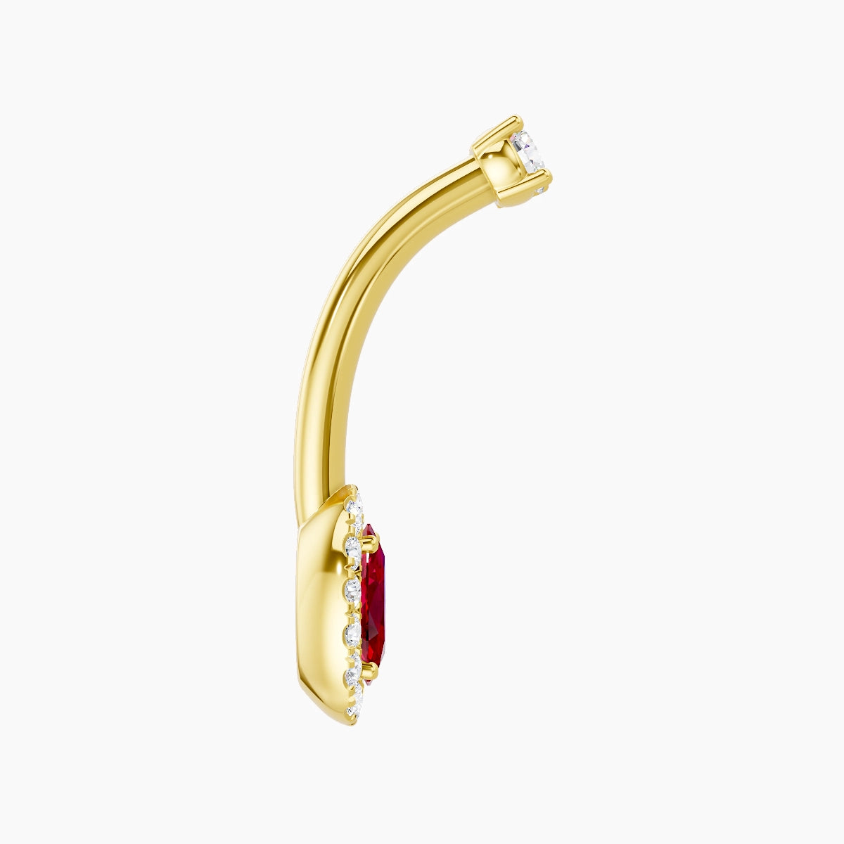 Eirene | 18k Yellow Gold 7.5 mm 10 mm Halo Oval Ruby & Diamond Belly Piercing