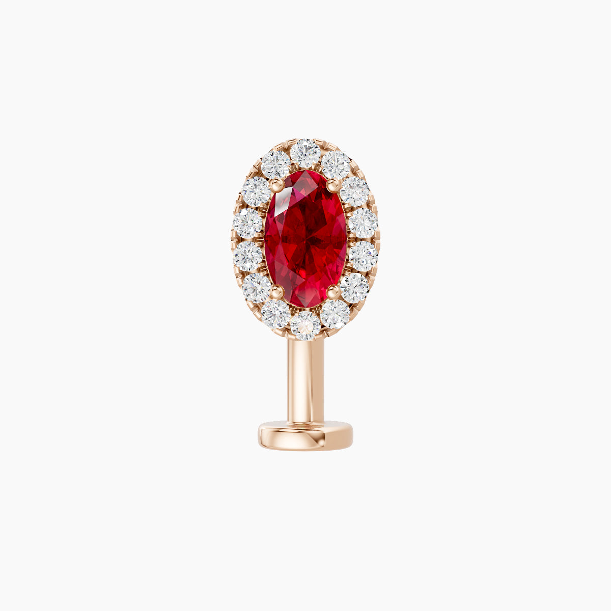Eirene | 18k Rose Gold 10 mm 7.5 mm Halo Oval Ruby & Diamond Floating Navel Piercing