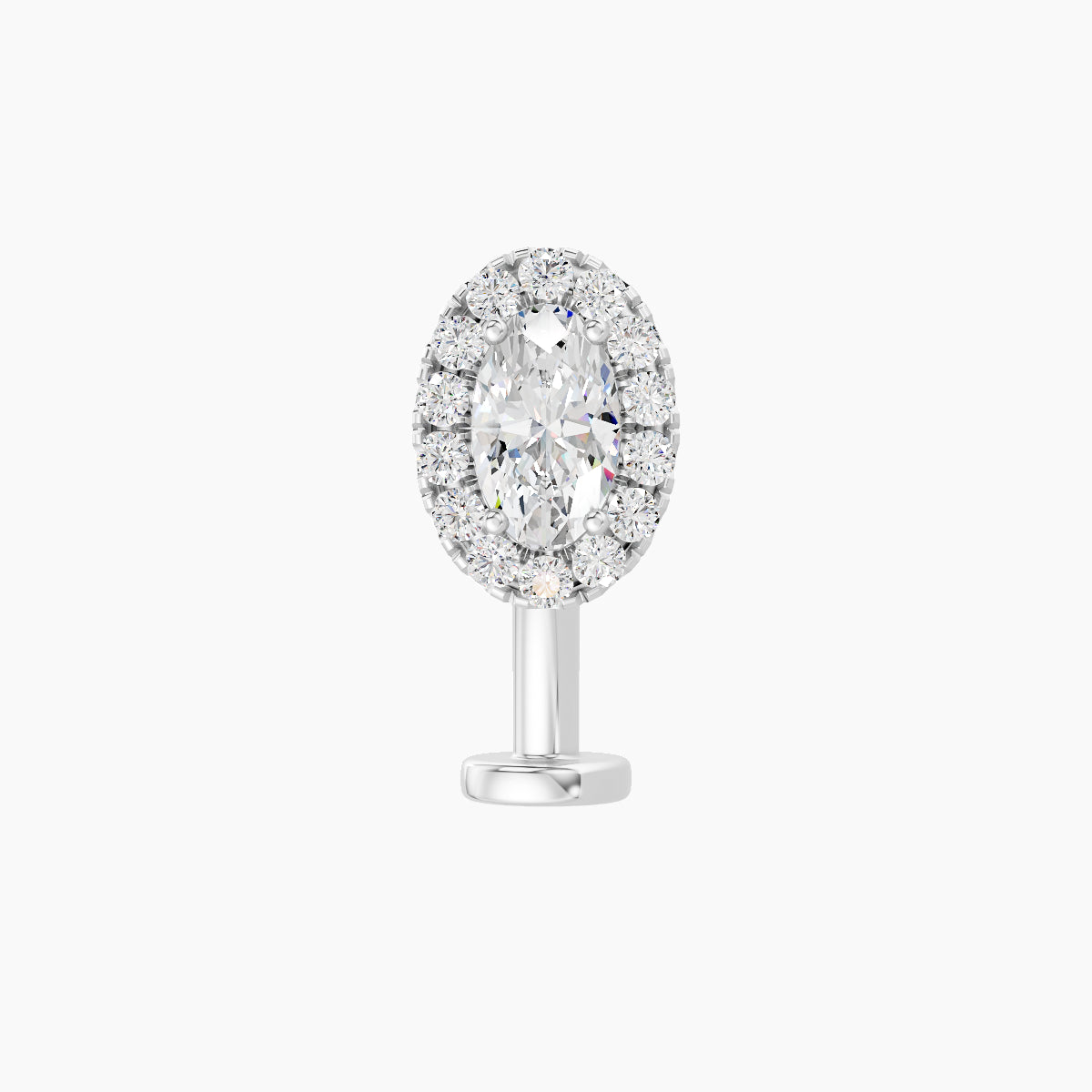 Eirene | 18k White Gold 7.5 mm 10 mm Halo Oval Diamond Floating Navel Piercing