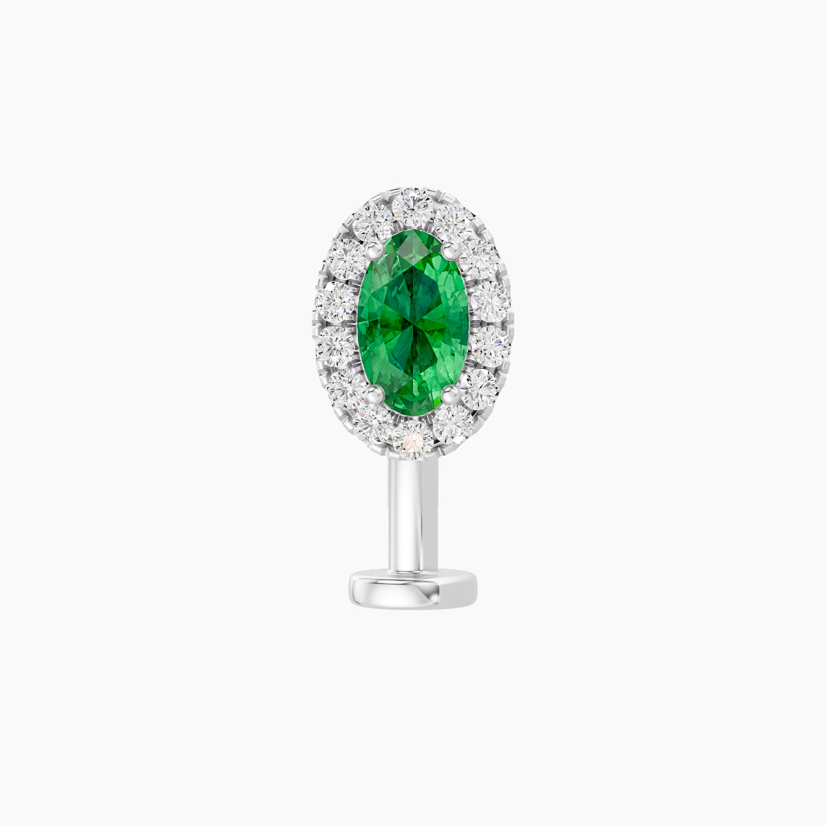 Eirene | 18k White Gold 10 mm 7.5 mm Halo Oval Emerald & Diamond Floating Navel Piercing
