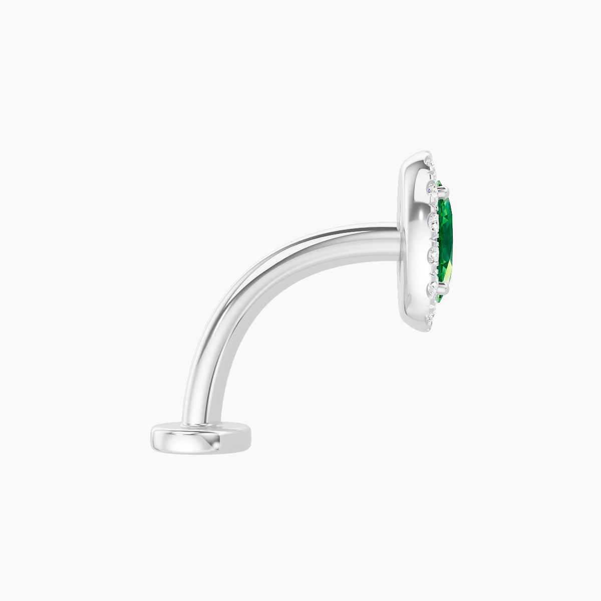 Eirene | 18k White Gold 10 mm 7.5 mm Halo Oval Emerald & Diamond Floating Navel Piercing