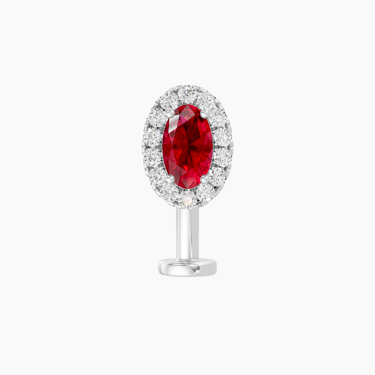 Eirene | 18k White Gold 10 mm 7.5 mm Halo Oval Ruby & Diamond Floating Navel Piercing