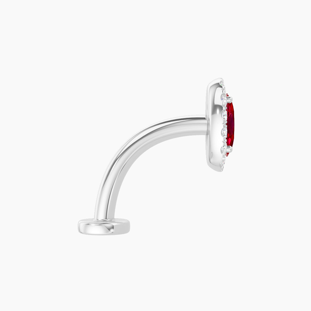 Eirene | 18k White Gold 10 mm 7.5 mm Halo Oval Ruby & Diamond Floating Navel Piercing