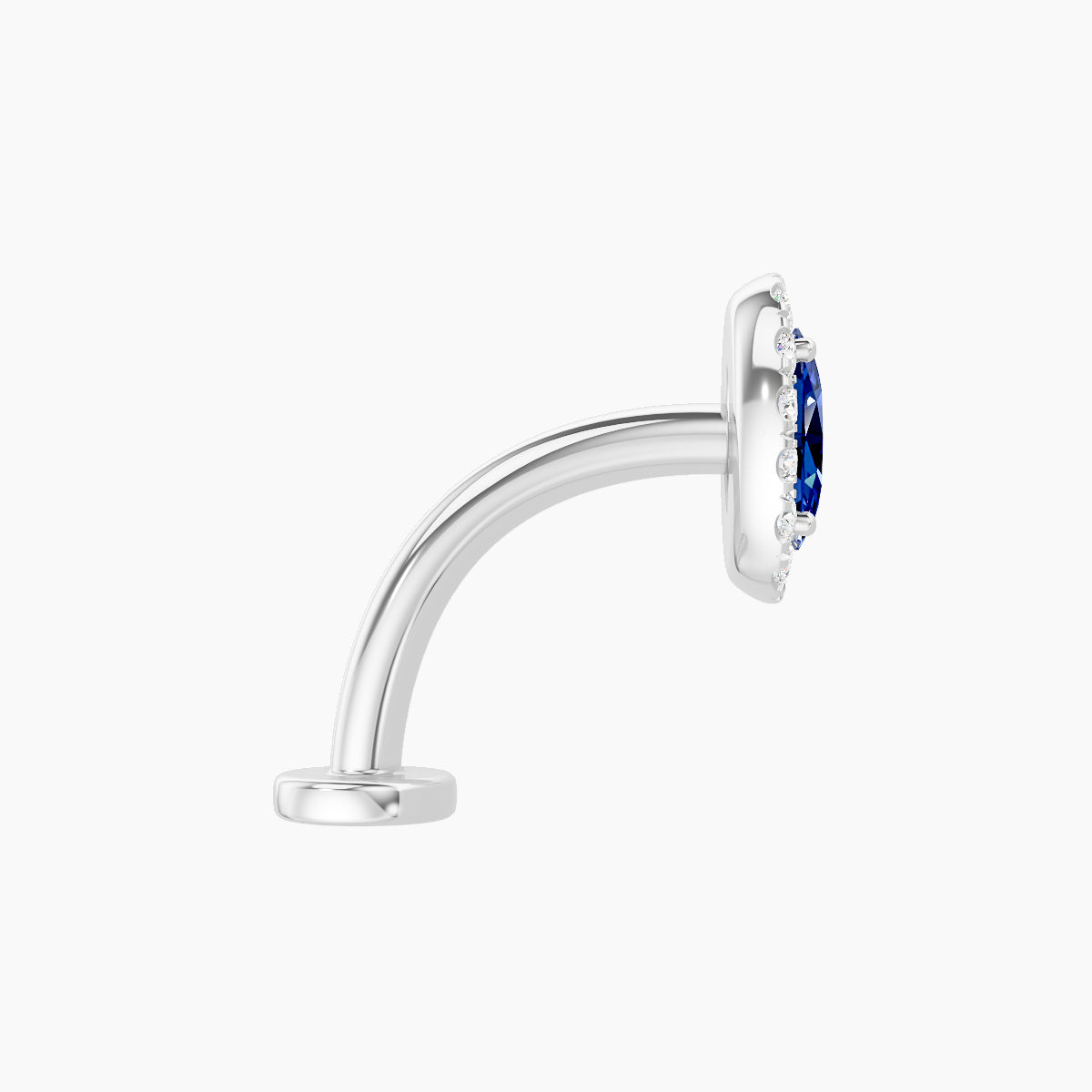 Eirene | 18k White Gold 10 mm 7.5 mm Halo Oval Sapphire & Diamond Floating Navel Piercing