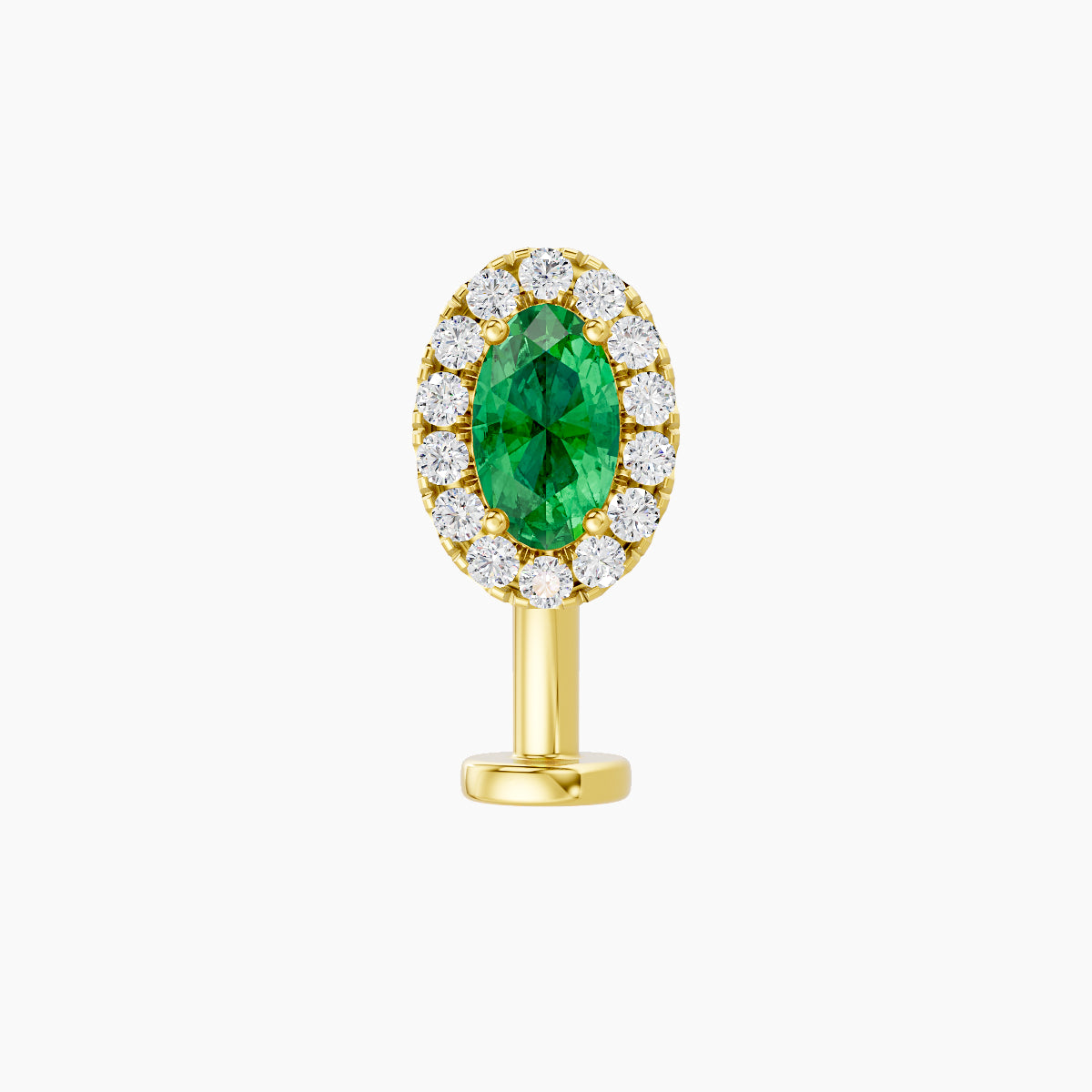 Eirene | 18k Yellow Gold 10 mm 7.5 mm Halo Oval Emerald & Diamond Floating Navel Piercing