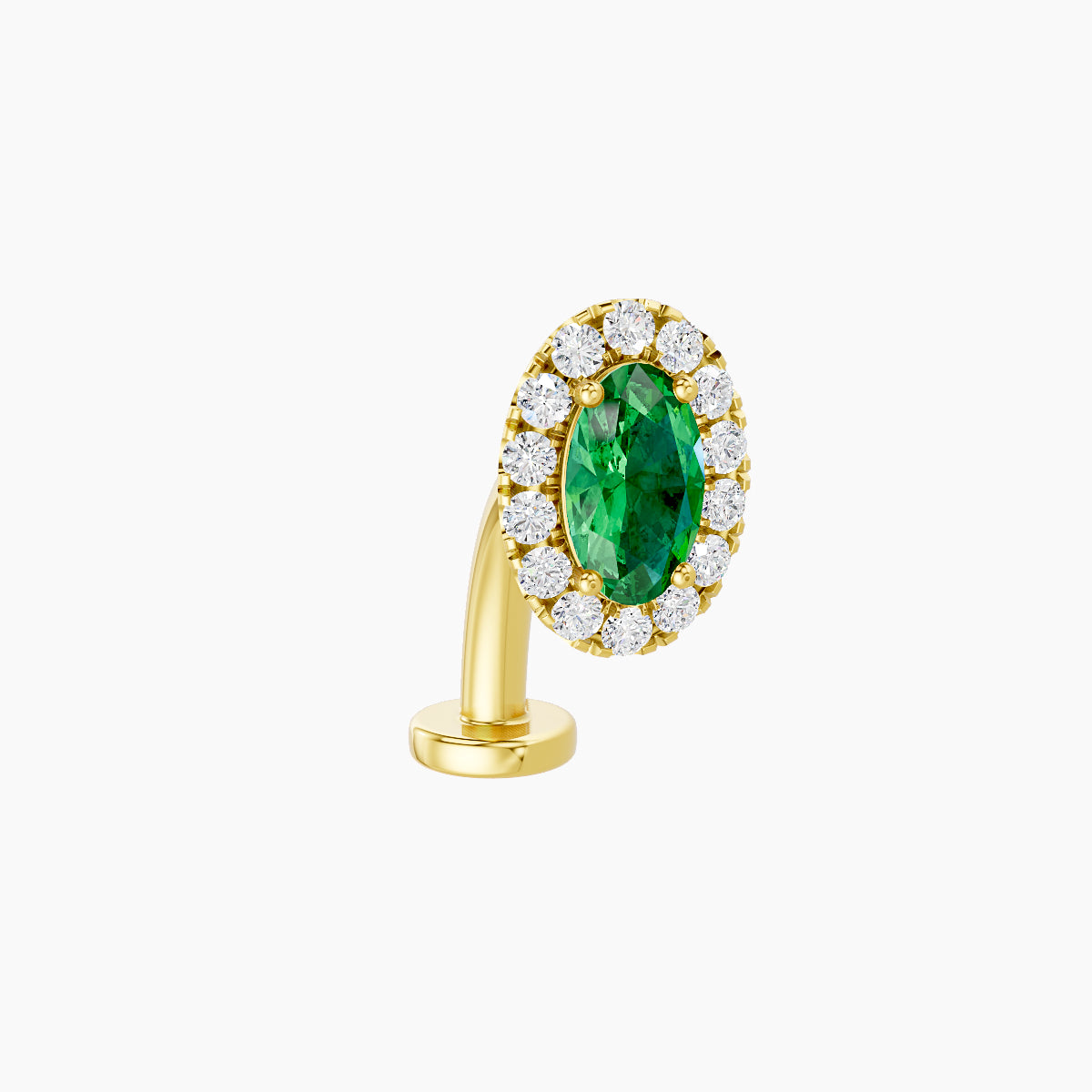 Eirene | 18k Yellow Gold 10 mm 7.5 mm Halo Oval Emerald & Diamond Floating Navel Piercing