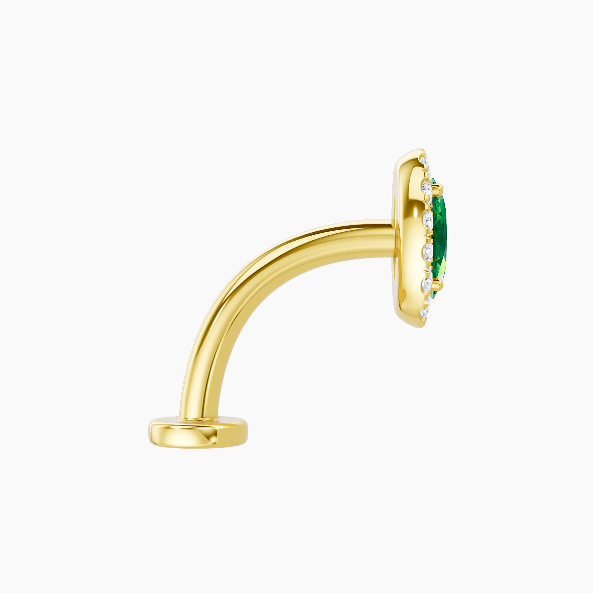 Eirene | 18k Yellow Gold 10 mm 7.5 mm Halo Oval Emerald & Diamond Floating Navel Piercing