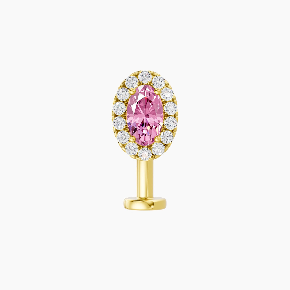 Eirene | 18k Yellow Gold 7.5 mm 10 mm Halo Oval Pink Sapphire & Diamond Floating Navel Piercing