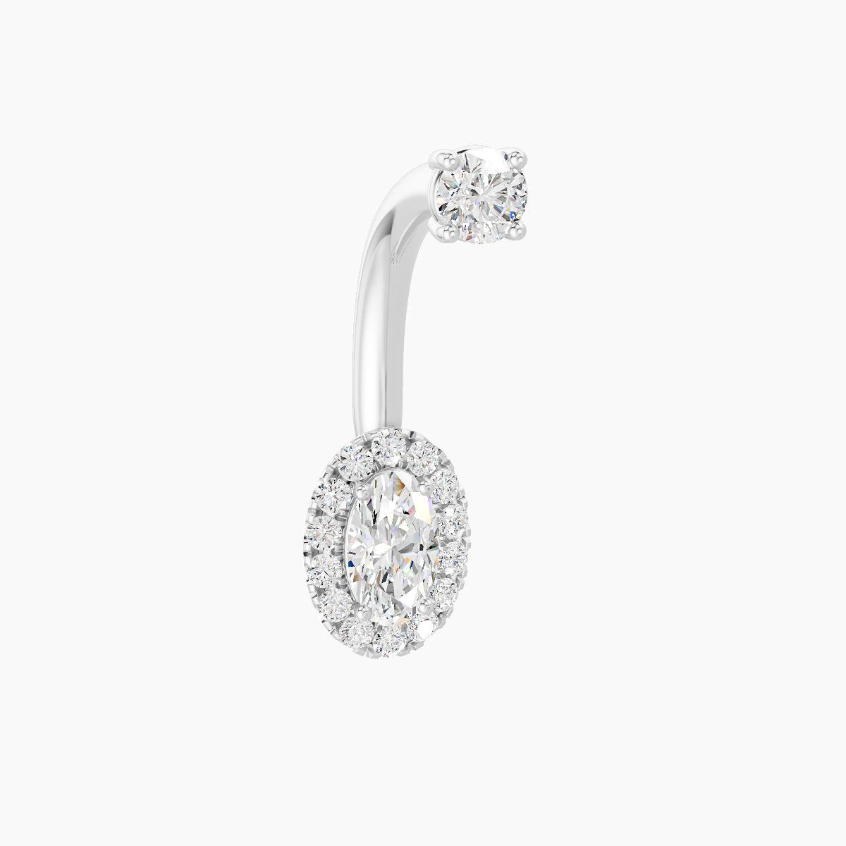 Eirene | 18k White Gold 7.5 mm 10 mm Halo Oval Diamond Navel Piercing