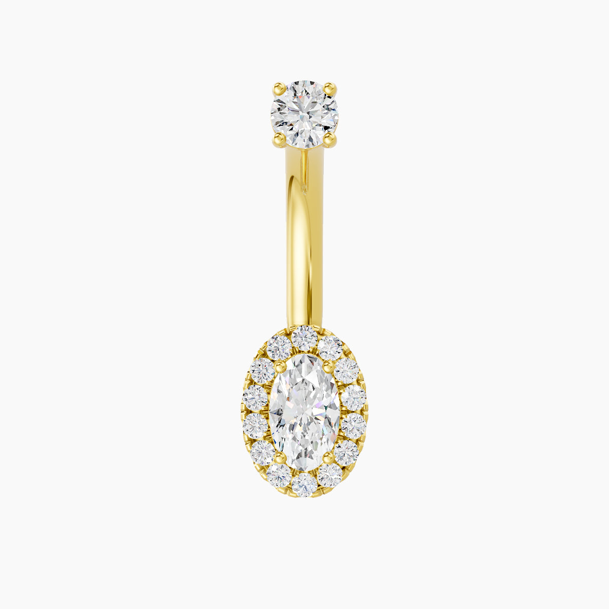 Eirene | 18k Yellow Gold 7.5 mm 10 mm Halo Oval Diamond Navel Piercing