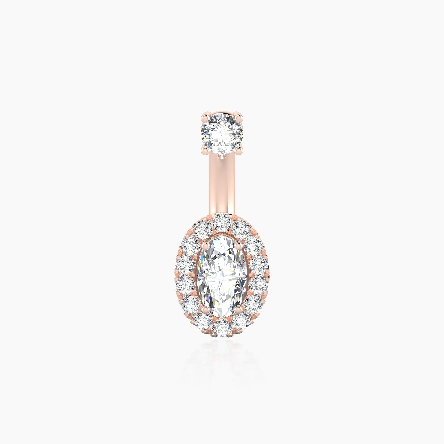 Eirene | 18k Rose Gold 10 mm 8 mm Halo Oval Diamond Navel Piercing