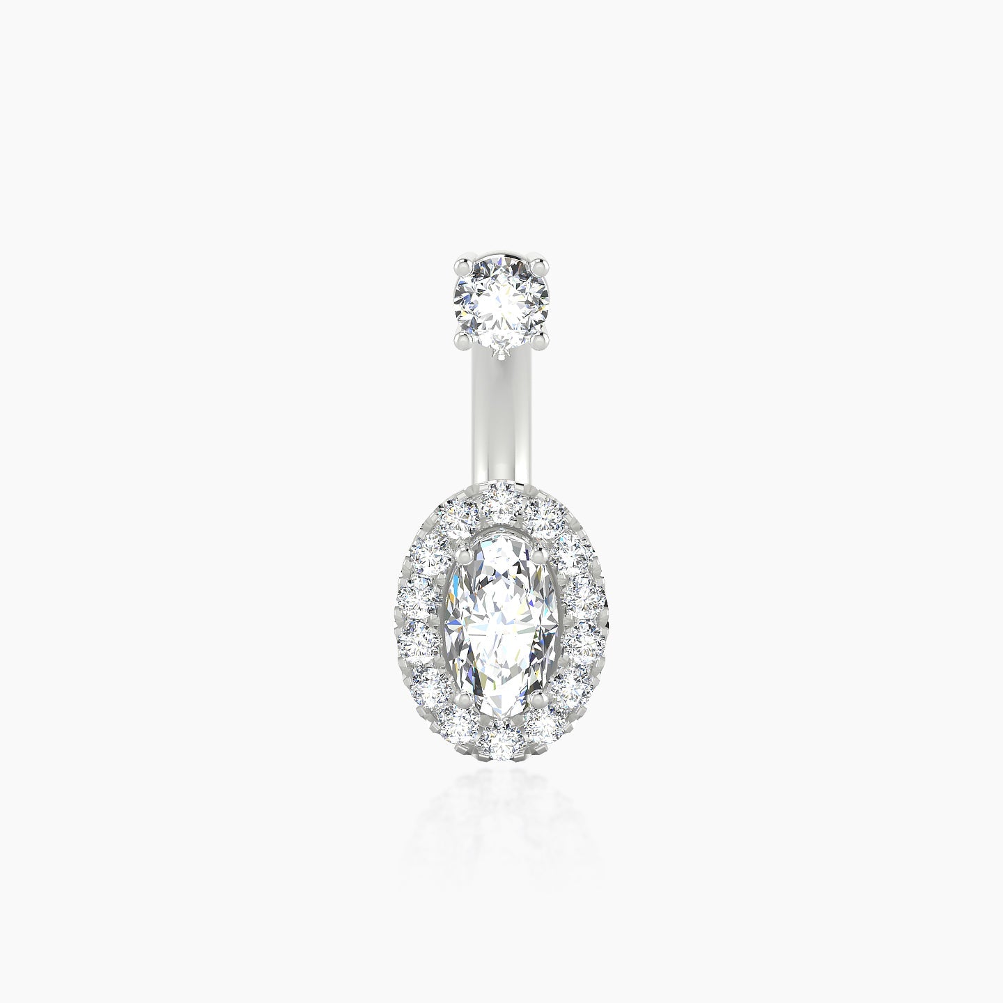 Eirene | 18k White Gold 10 mm 8 mm Halo Oval Diamond Navel Piercing