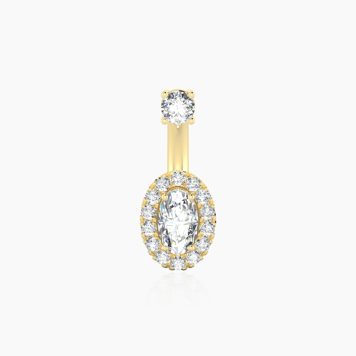 Eirene | 18k Yellow Gold 10 mm 8 mm Halo Oval Diamond Navel Piercing