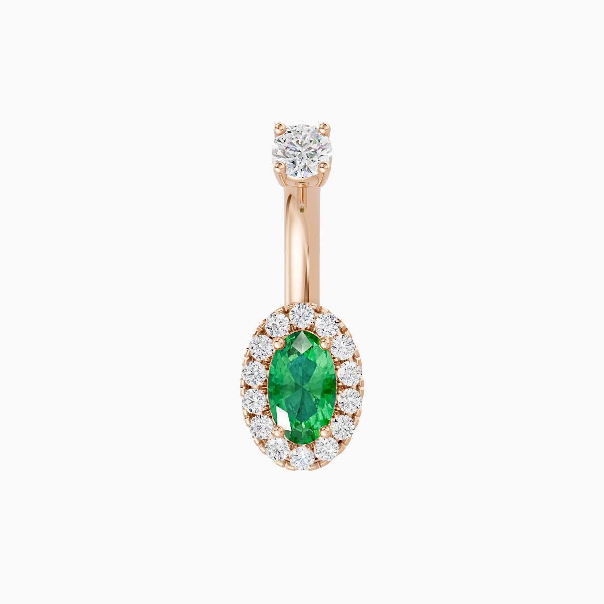 Eirene | 18k Rose Gold 7.5 mm 6 mm Halo Oval Emerald & Diamond Belly Piercing