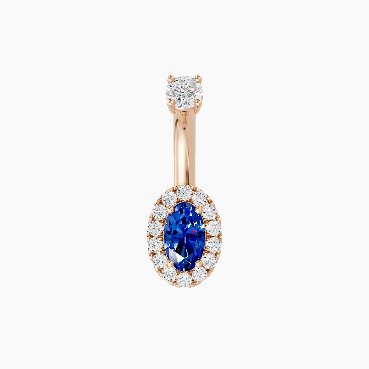 Eirene | 18k Rose Gold 7.5 mm 6 mm Halo Oval Sapphire & Diamond Belly Piercing