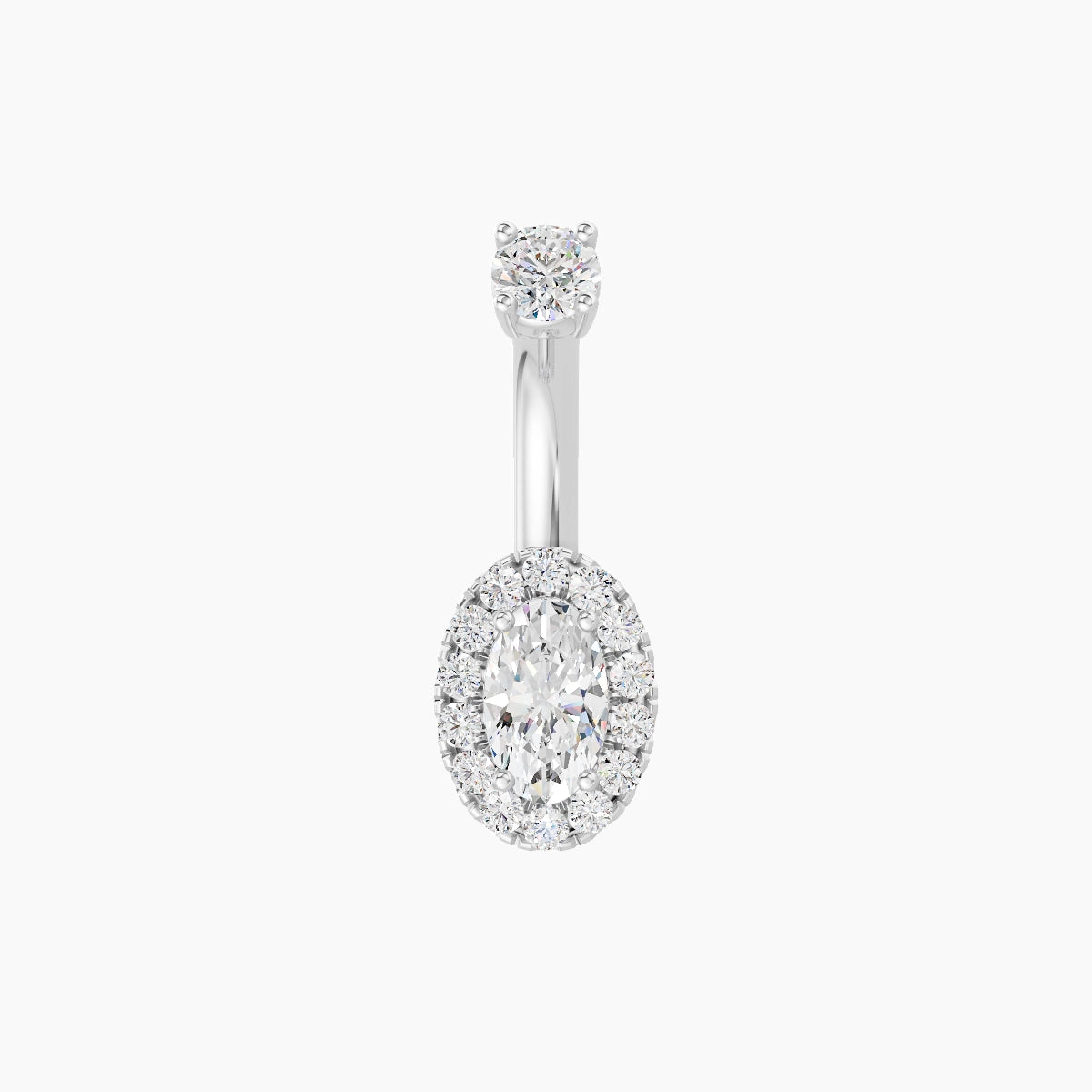 Eirene | 18k White Gold 7.5 mm 6 mm Halo Oval Diamond Belly Piercing