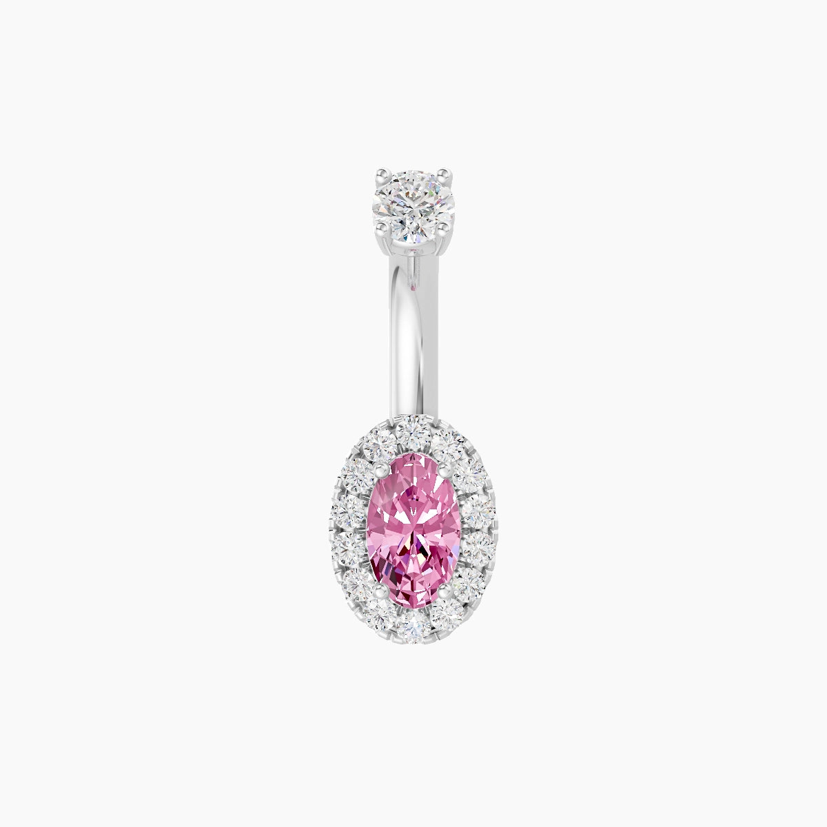 Eirene | 18k White Gold 7.5 mm 6 mm Halo Oval Pink Sapphire & Diamond Belly Piercing