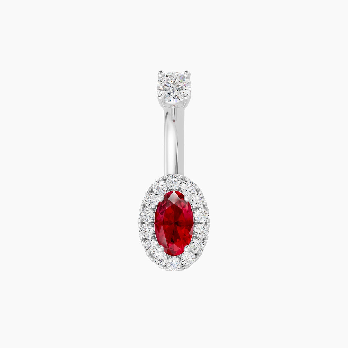Eirene | 18k White Gold 7.5 mm 6 mm Halo Oval Ruby & Diamond Belly Piercing