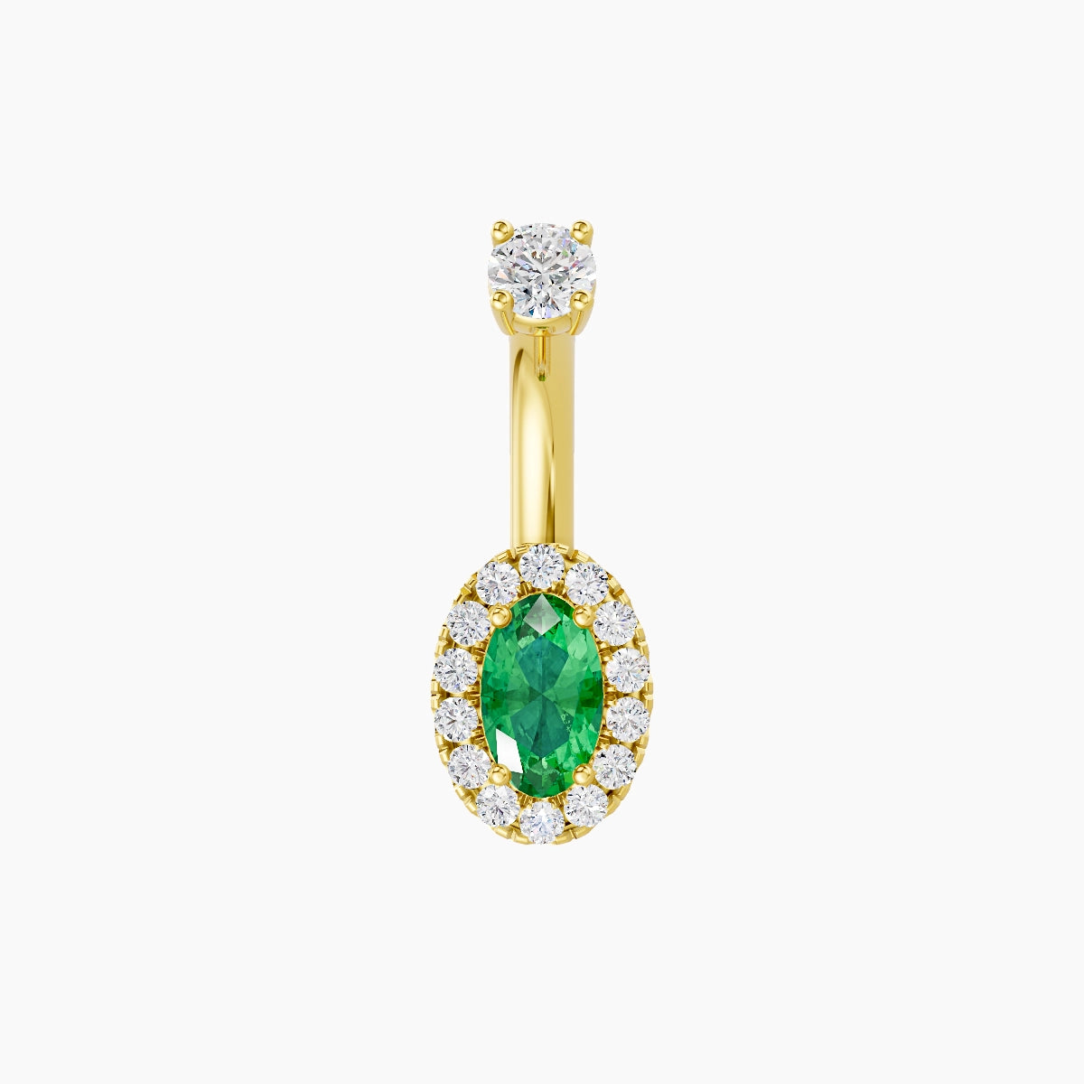 Eirene | 18k Yellow Gold 7.5 mm 6 mm Halo Oval Emerald & Diamond Belly Piercing