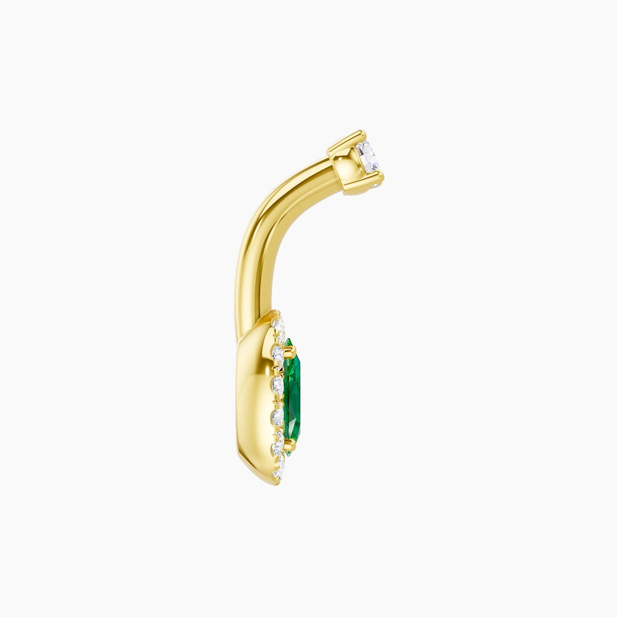 Eirene | 18k Yellow Gold 7.5 mm 6 mm Halo Oval Emerald & Diamond Belly Piercing