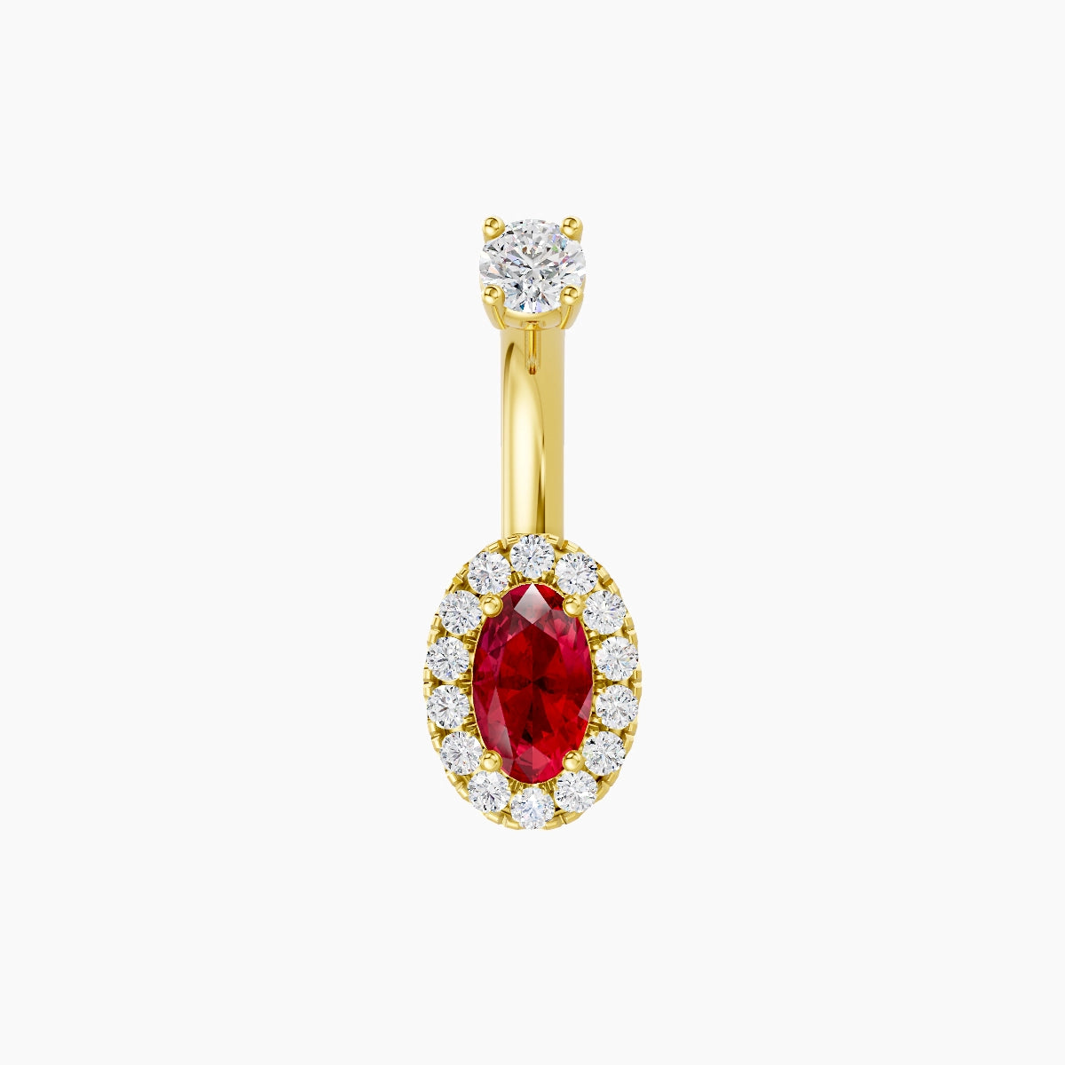 Eirene | 18k Yellow Gold 7.5 mm 6 mm Halo Oval Ruby & Diamond Belly Piercing