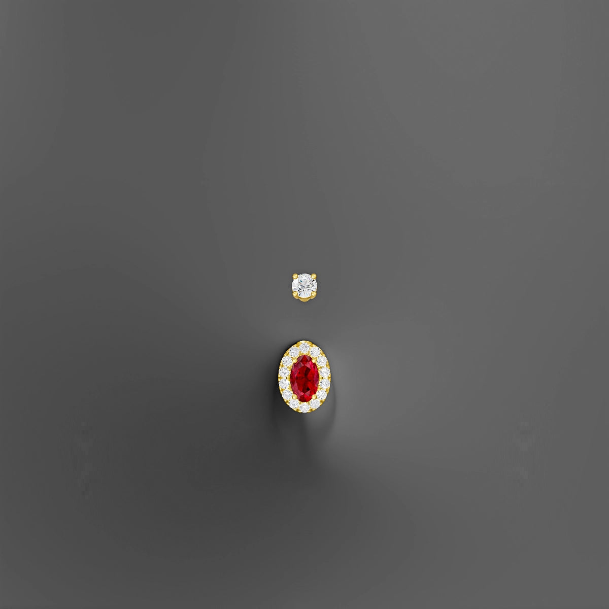 Eirene | 18k Yellow Gold 7.5 mm 6 mm Halo Oval Ruby & Diamond Belly Piercing