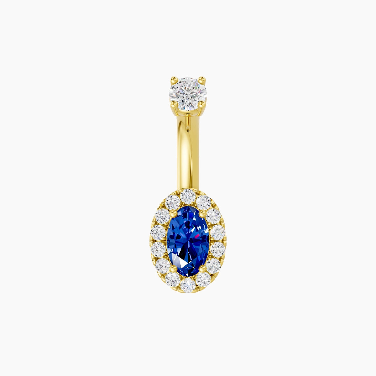 Eirene | 18k Yellow Gold 7.5 mm 6 mm Halo Oval Sapphire & Diamond Belly Piercing