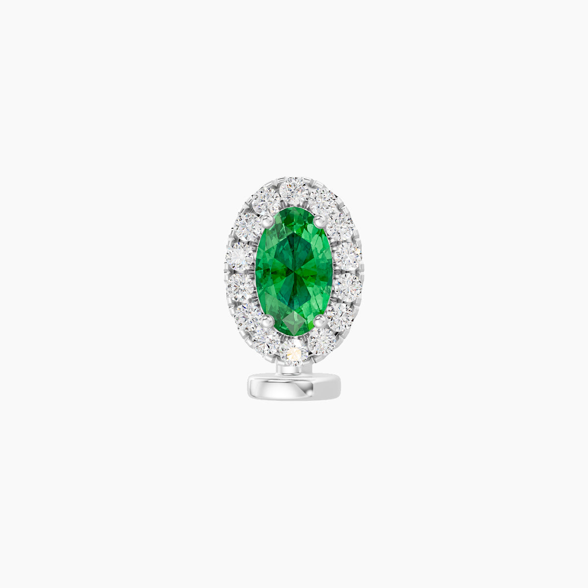 Eirene | 18k White Gold 6 mm 7.5 mm Halo Oval Emerald & Diamond Floating Navel Piercing