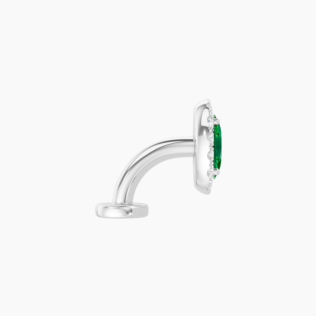 Eirene | 18k White Gold 6 mm 7.5 mm Halo Oval Emerald & Diamond Floating Navel Piercing