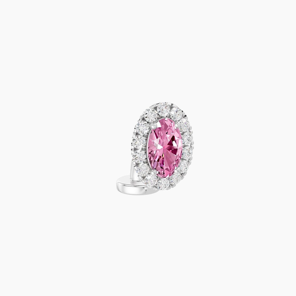 Eirene | 18k White Gold 7.5 mm 6 mm Halo Oval Pink Sapphire & Diamond Floating Navel Piercing
