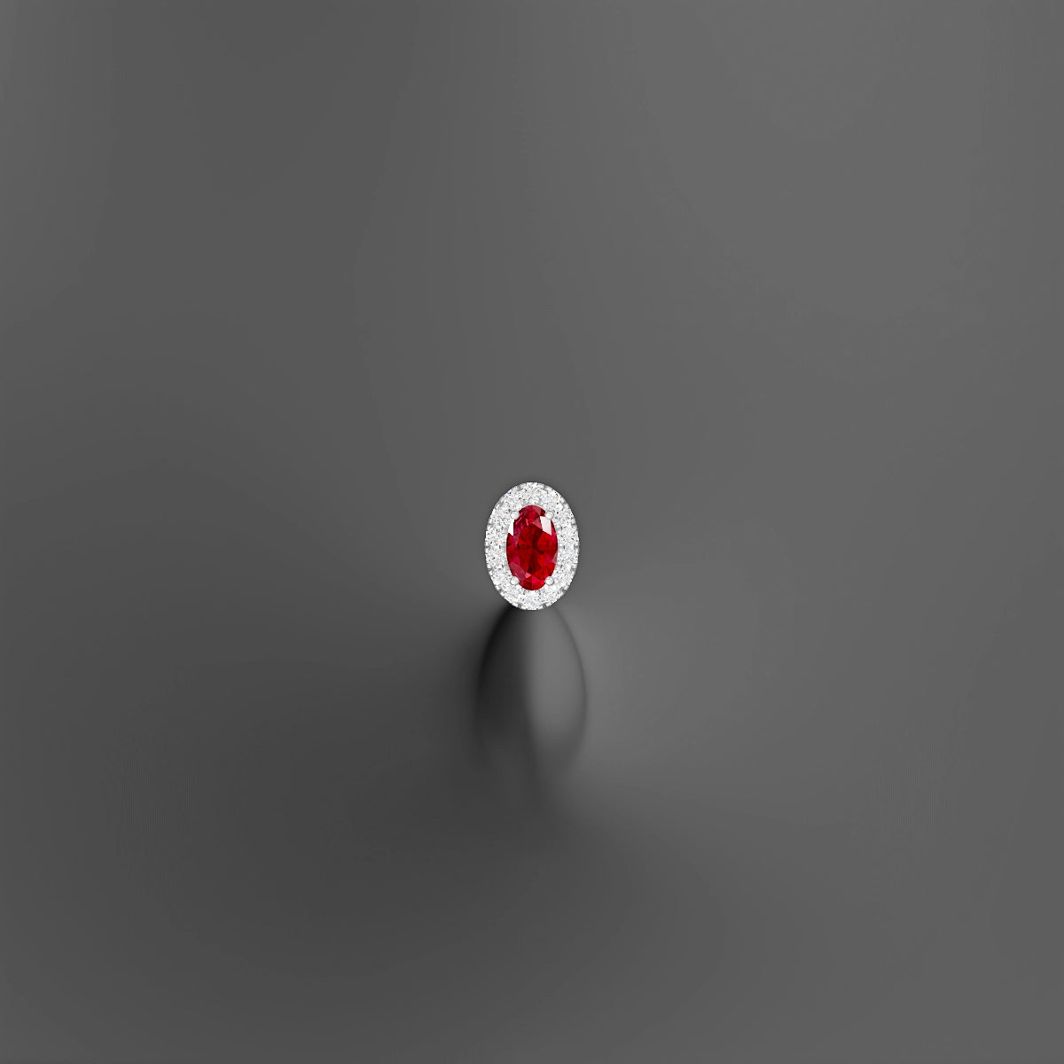 Eirene | 18k White Gold 6 mm 7.5 mm Halo Oval Ruby & Diamond Floating Navel Piercing