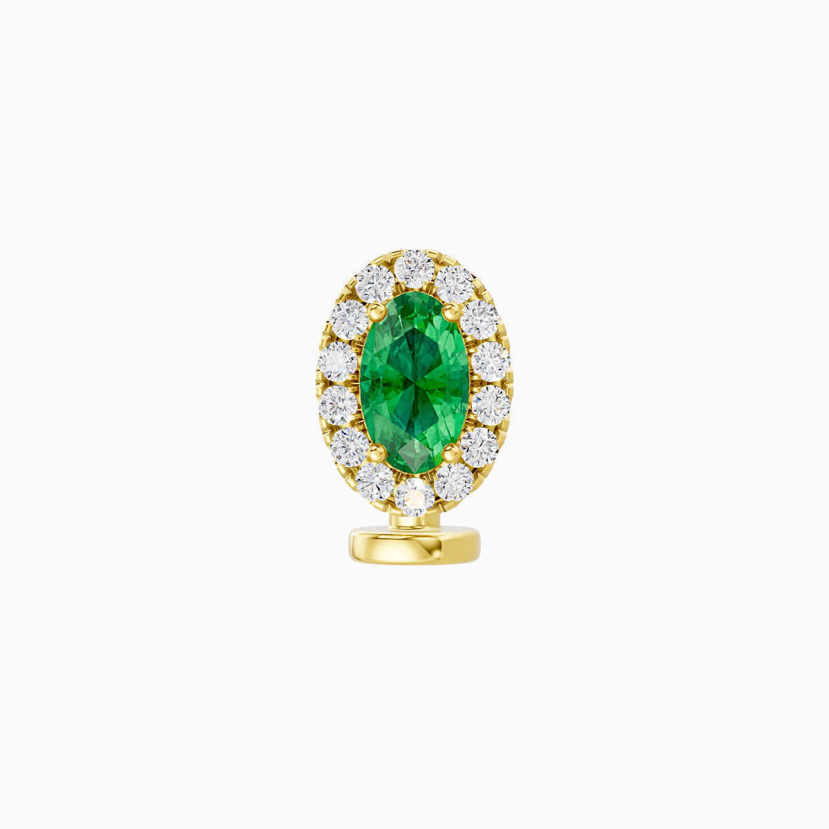 Eirene | 18k Yellow Gold 6 mm 7.5 mm Halo Oval Emerald & Diamond Floating Navel Piercing