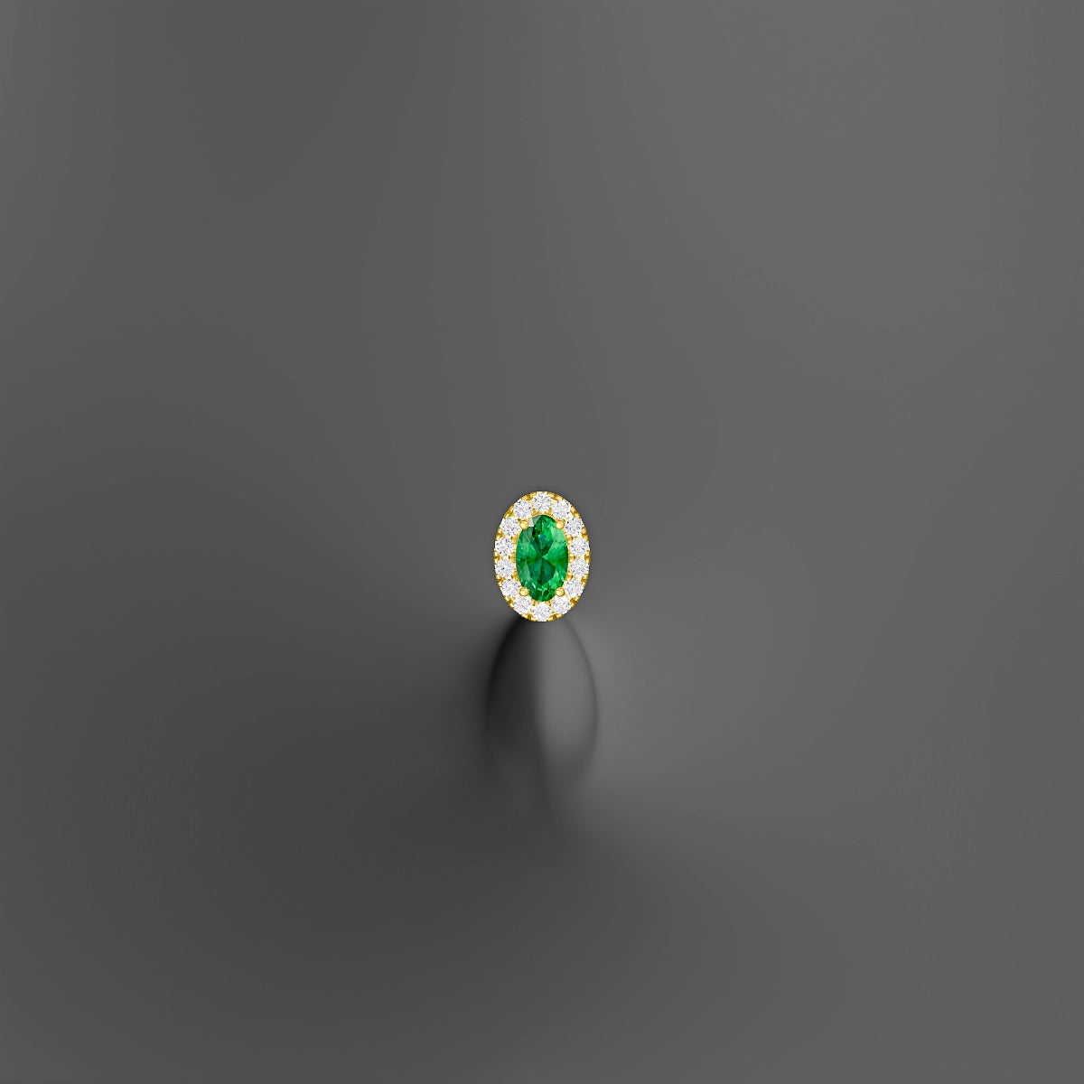 Eirene | 18k Yellow Gold 6 mm 7.5 mm Halo Oval Emerald & Diamond Floating Navel Piercing