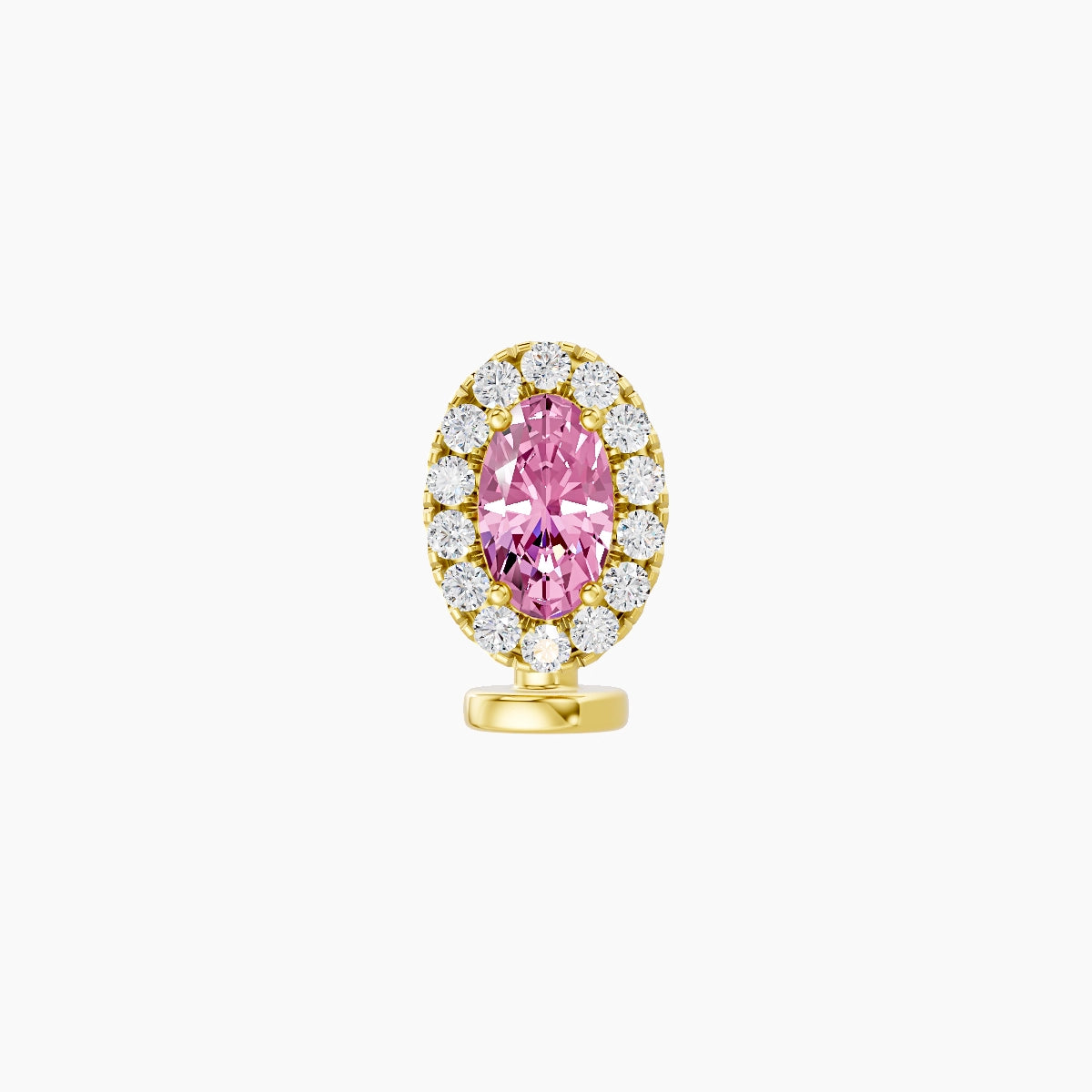 Eirene | 18k Yellow Gold 7.5 mm 6 mm Halo Oval Pink Sapphire & Diamond Floating Navel Piercing