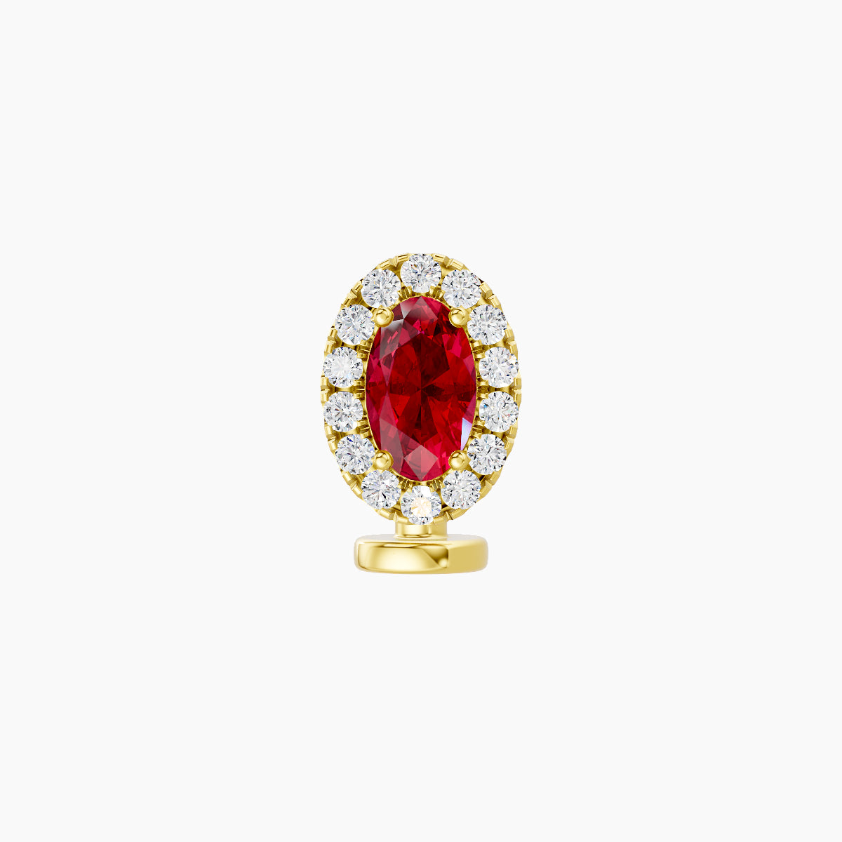Eirene | 18k Yellow Gold 6 mm 7.5 mm Halo Oval Ruby & Diamond Floating Navel Piercing