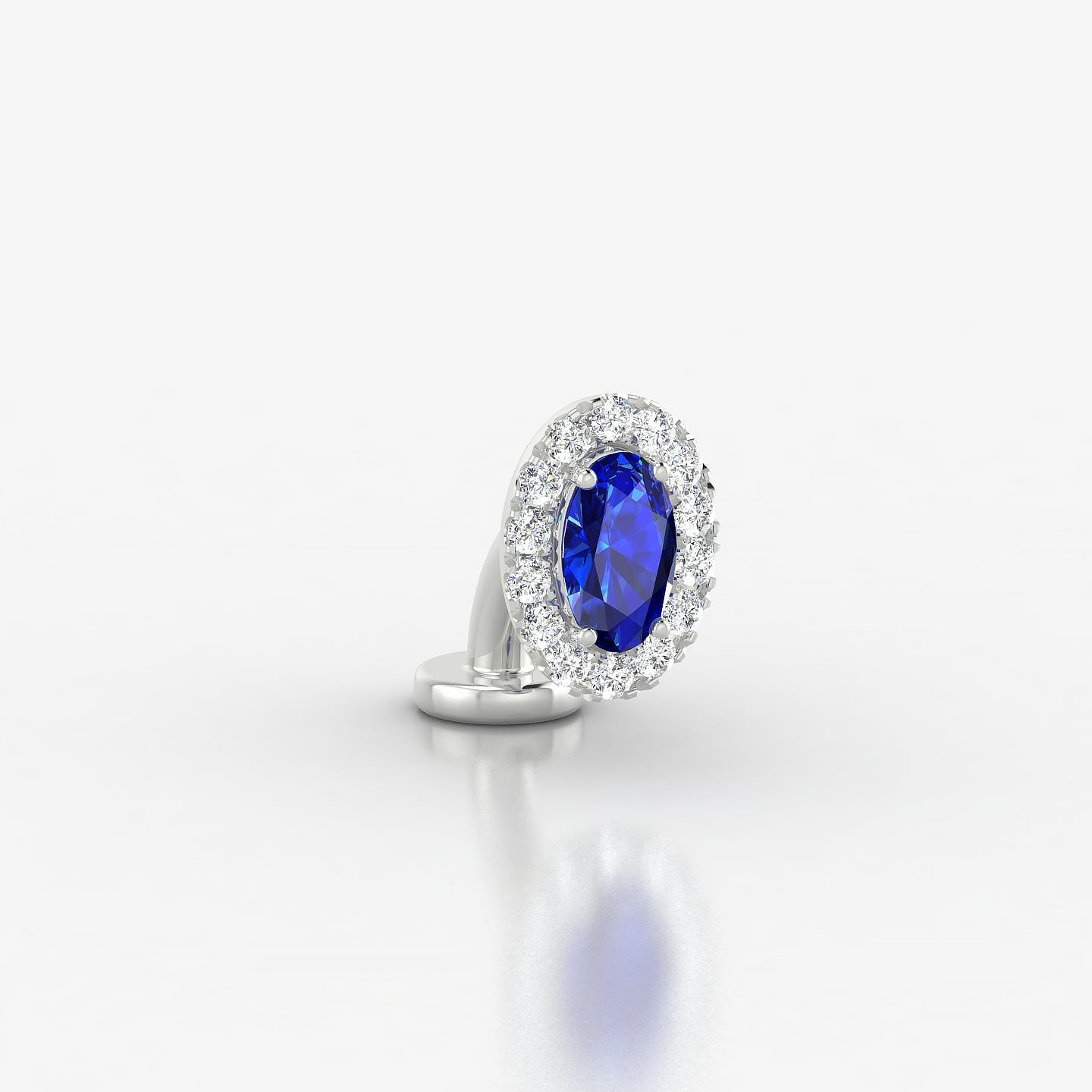 Eirene | 18k White Gold 6 mm 8 mm Halo Oval Sapphire & Diamond Floating Navel Piercing