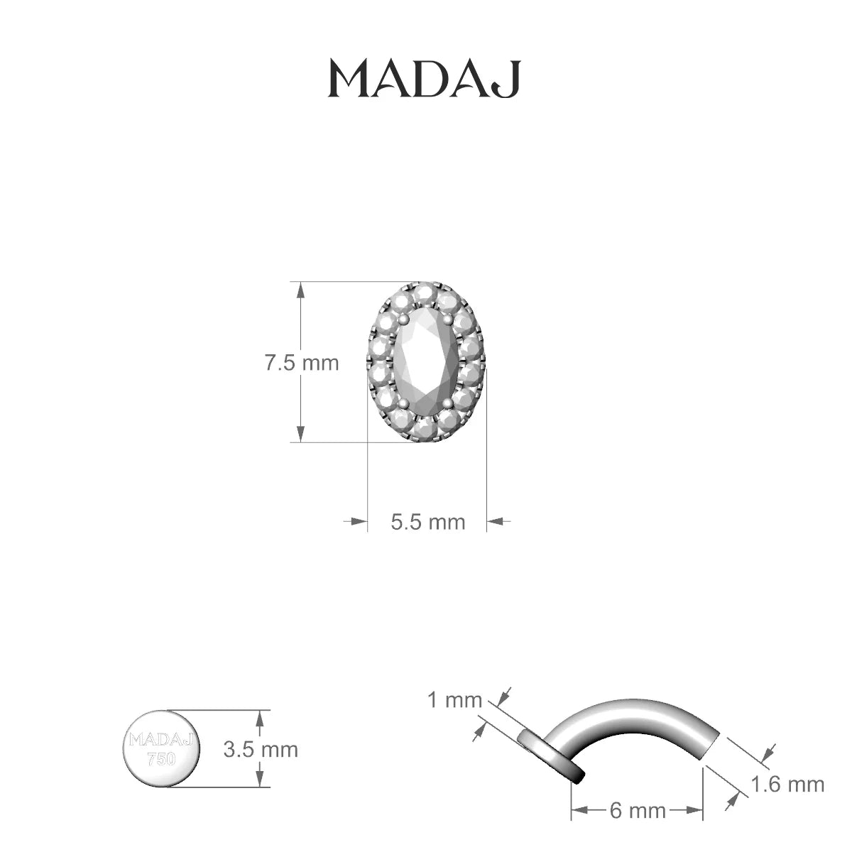 Eirene | 18k Yellow Gold 7.5 mm 6 mm Halo Oval Pink Sapphire & Diamond Floating Navel Piercing