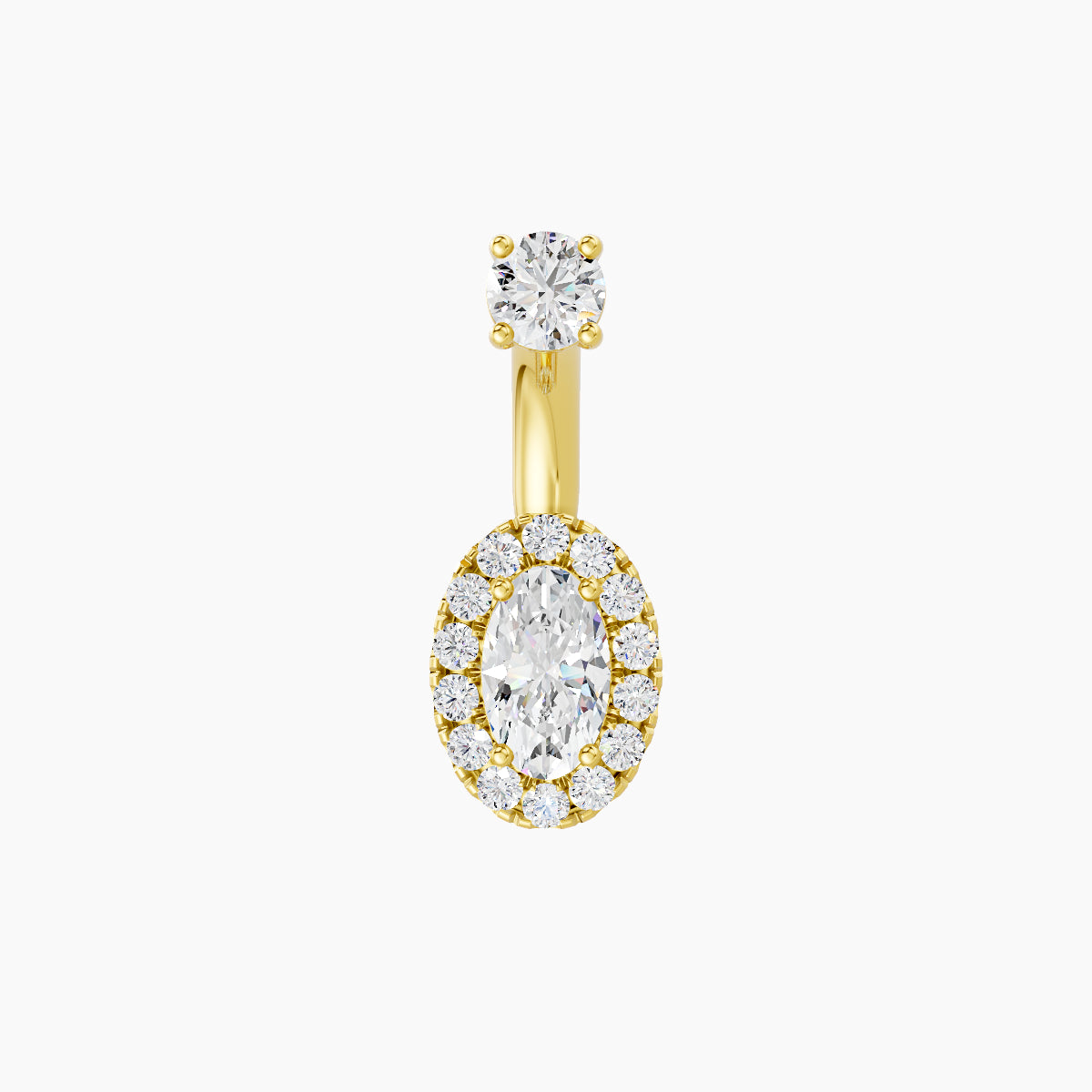 Eirene | 18k Yellow Gold 7.5 mm 6 mm Halo Oval Diamond Navel Piercing