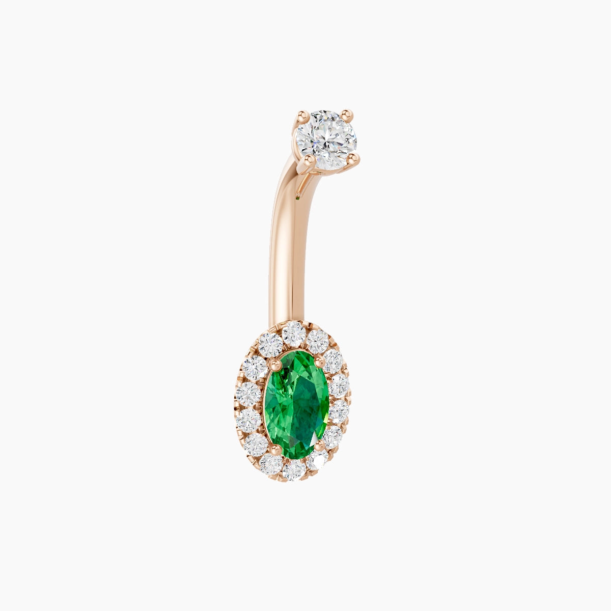 Eirene | 18k Rose Gold 7.5 mm 8 mm Halo Oval Emerald & Diamond Belly Piercing
