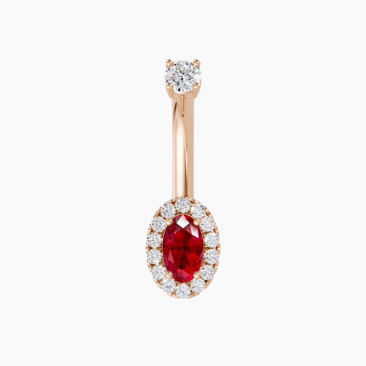 Eirene | 18k Rose Gold 7.5 mm 8 mm Halo Oval Ruby & Diamond Belly Piercing