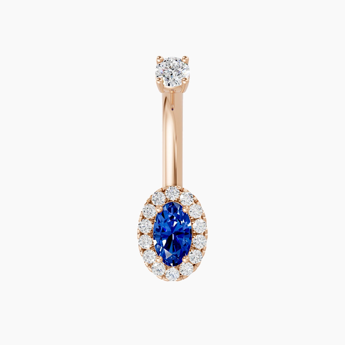 Eirene | 18k Rose Gold 7.5 mm 8 mm Halo Oval Sapphire & Diamond Belly Piercing