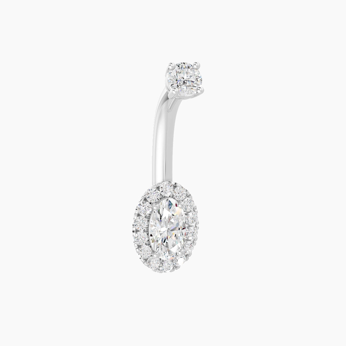 Eirene | 18k White Gold 7.5 mm 8 mm Halo Oval Diamond Belly Piercing